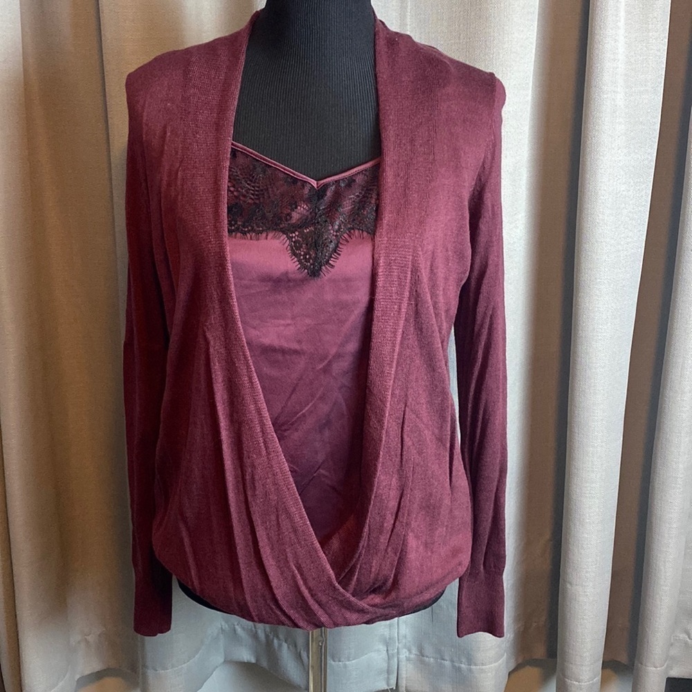 Apt. 9 Women’s Wrap Sweater Cami One Piece Wine sz L NWT